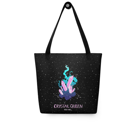 Crystal Queen Vegan Tote Bag - Witchy Goth Large Foldable & Reusable Bag for Travel Work Gym Grocery Cool Gothic Gifts