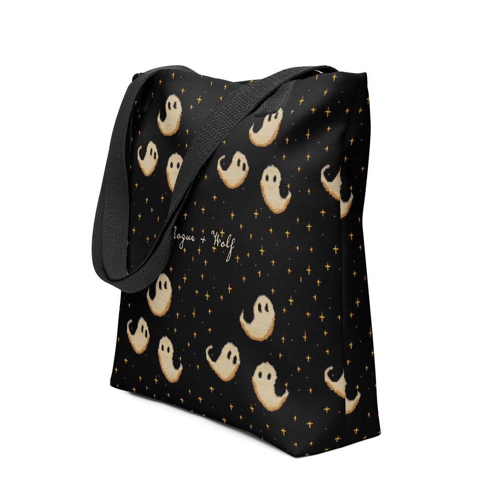 Spooky Soirée Vegan Tote for Women - Dark Academia Witchy Large Foldable Bag with cute Ghosts for Uni Work Shopping Goth Gifts