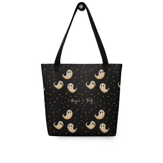 Spooky Soirée Vegan Tote for Women - Dark Academia Witchy Large Foldable Bag with cute Ghosts for Uni Work Shopping Goth Gifts