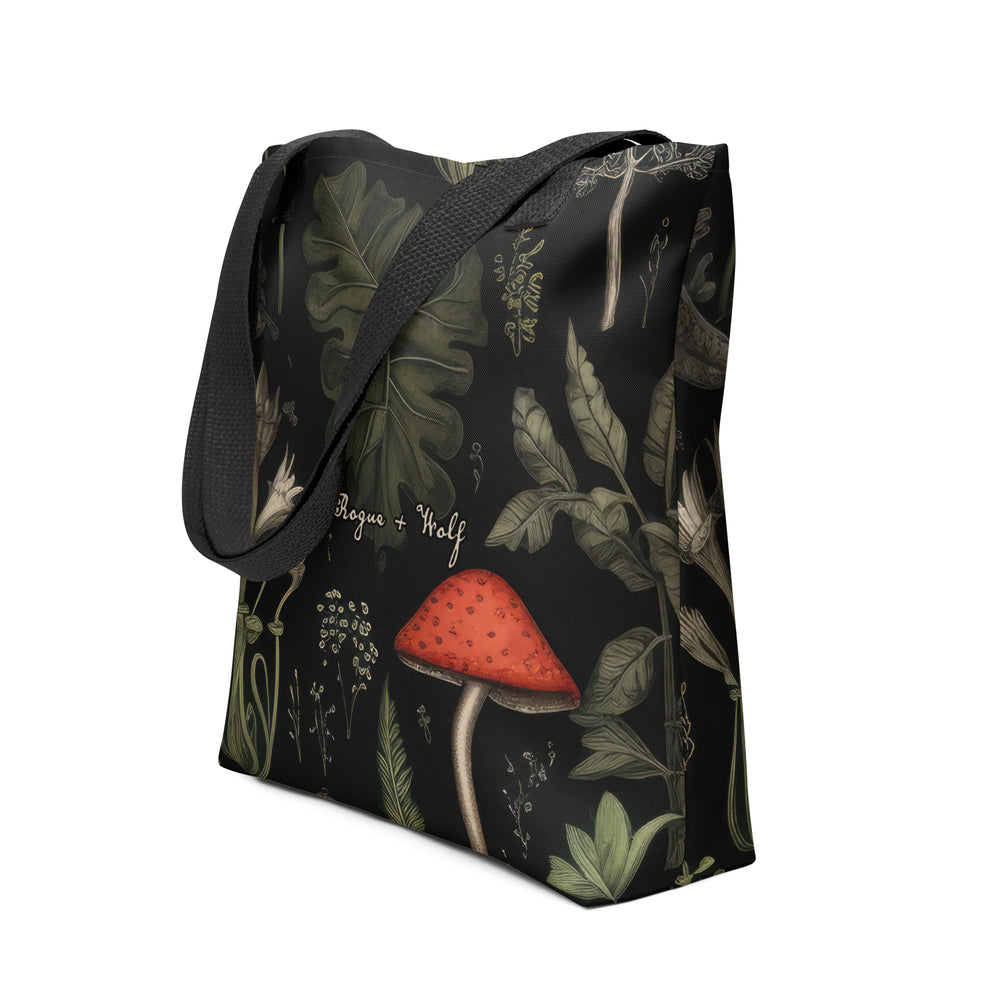 Foraging Vegan Tote Bag - Dark Academia Witchy Botanical Large Foldable Bag for Uni Work Shopping School & Travel