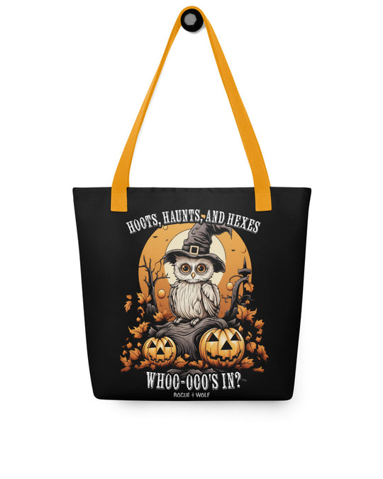 Hoots Haunts and Hexes Tote Bag - Vegan Grunge Aesthetic Goth Accessories for Work Gym Travel Halloween Gift