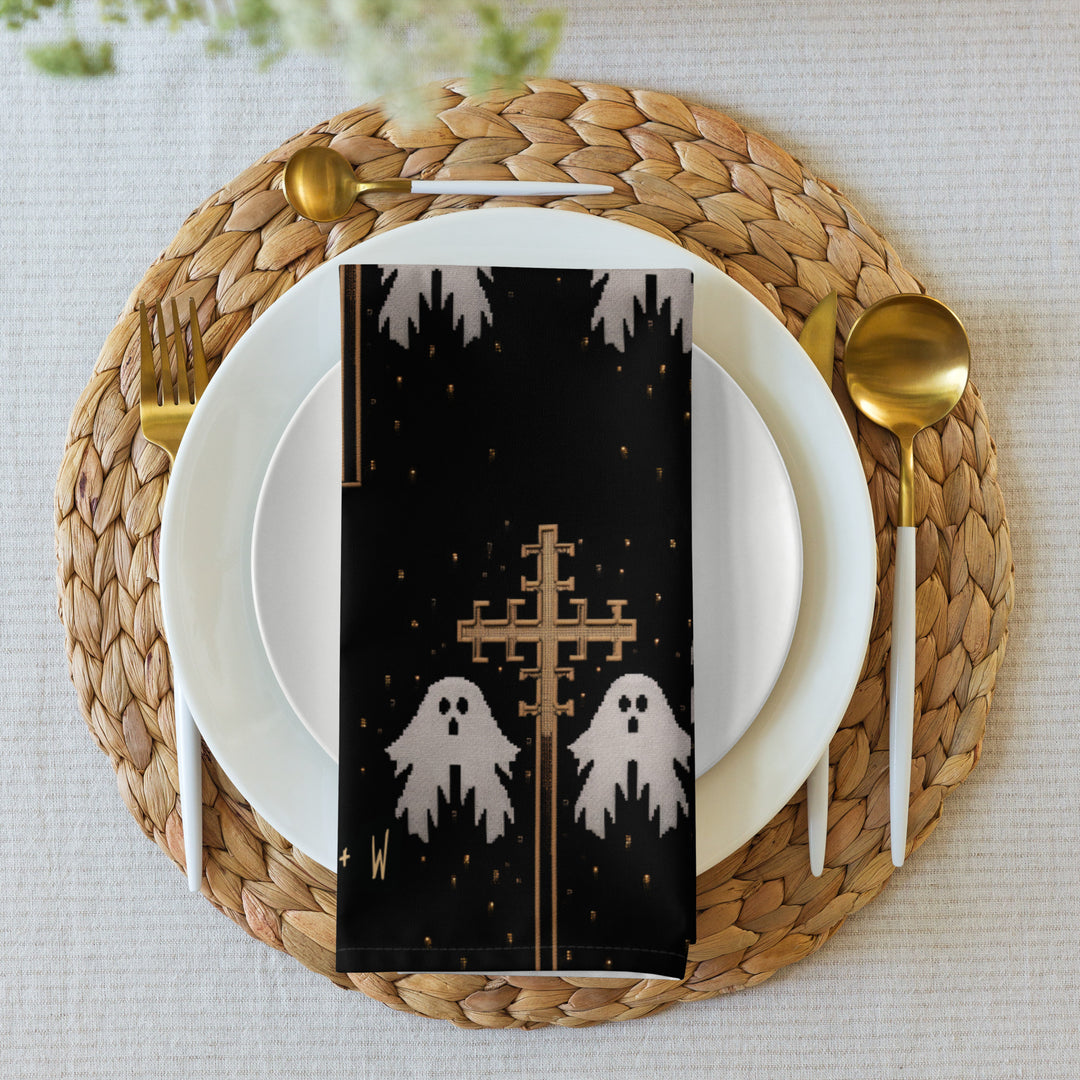 Holy Spirits Cloth Napkins Set of 4 - Dark Academia Cute Ghosts Gothic Witchy Home Decor Goth Table Dinnerware