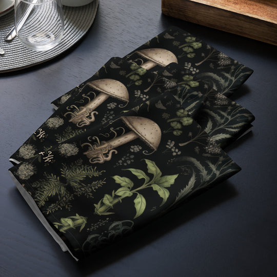 Foraging Cloth Napkins Set of 4 - Beautifully Botanical & Witchy Home Decor, Dark Academia Kitchen Table Dinnerware