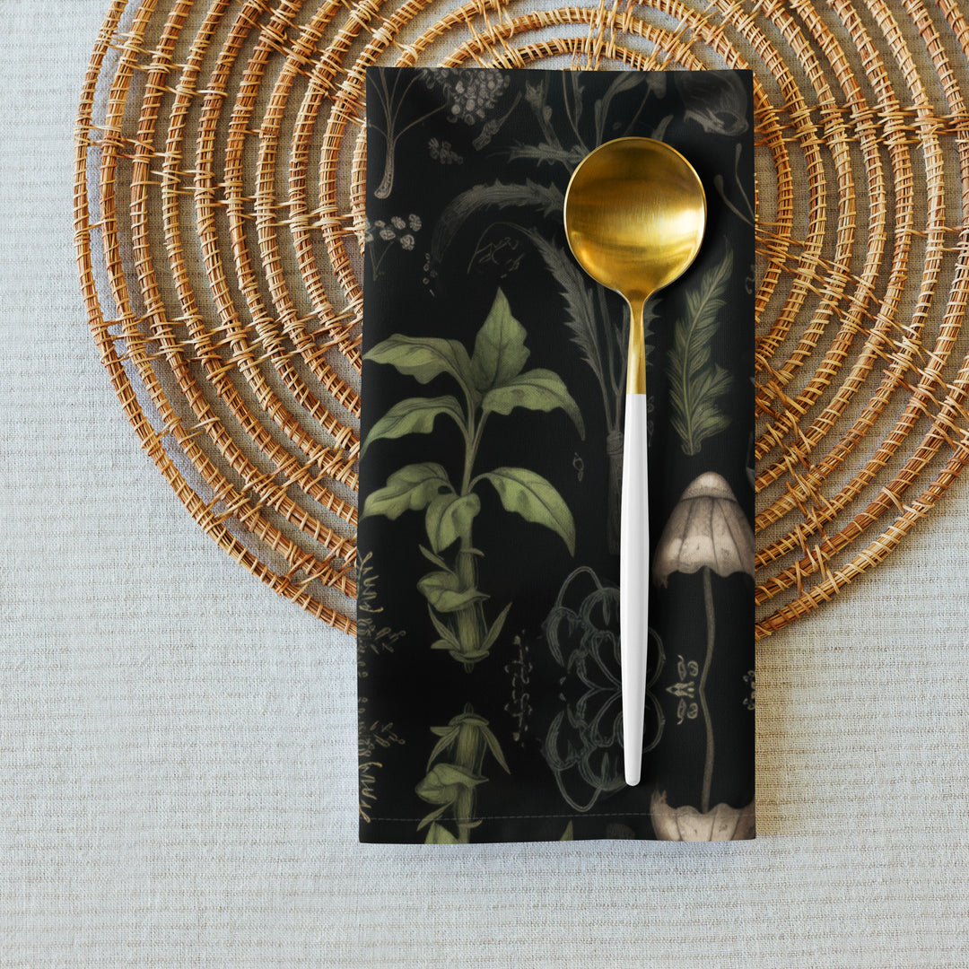 Foraging Cloth Napkins Set of 4 - Beautifully Botanical & Witchy Home Decor, Dark Academia Kitchen Table Dinnerware