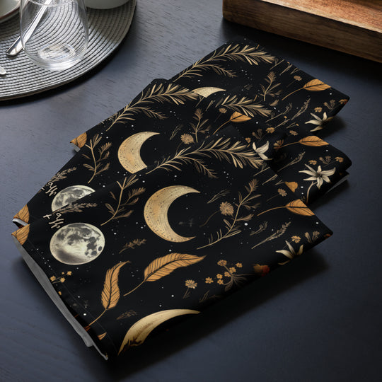 Moonlit Botanica Cloth Napkins Set of 4 - Botanical Dark Academia Home Decor - Pagan Witchy Gothic Kitchen Table Setup - Christmas Goth Gifts