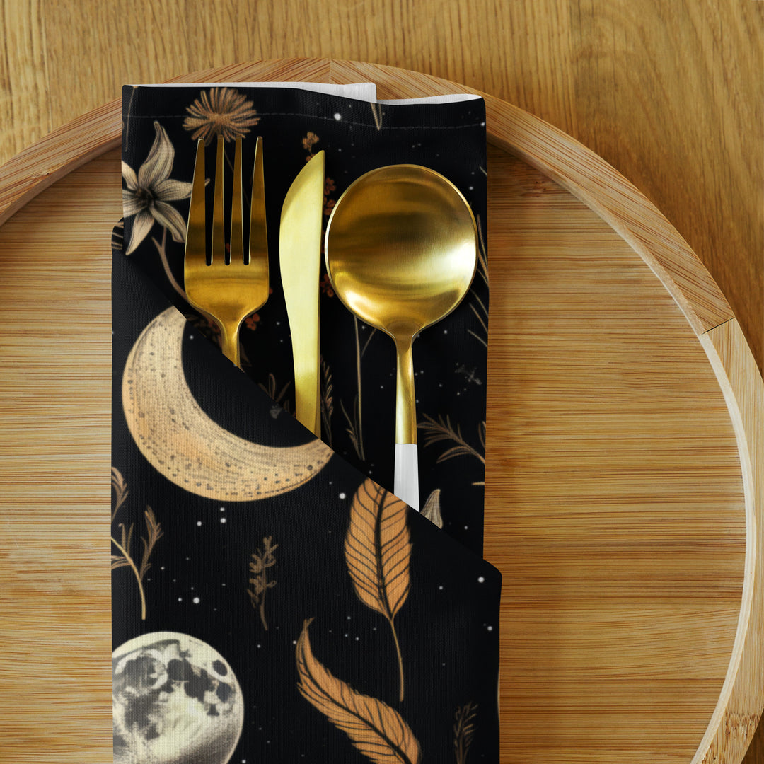 Moonlit Botanica Cloth Napkins Set of 4 - Botanical Dark Academia Home Decor - Pagan Witchy Gothic Kitchen Table Setup - Christmas Goth Gifts