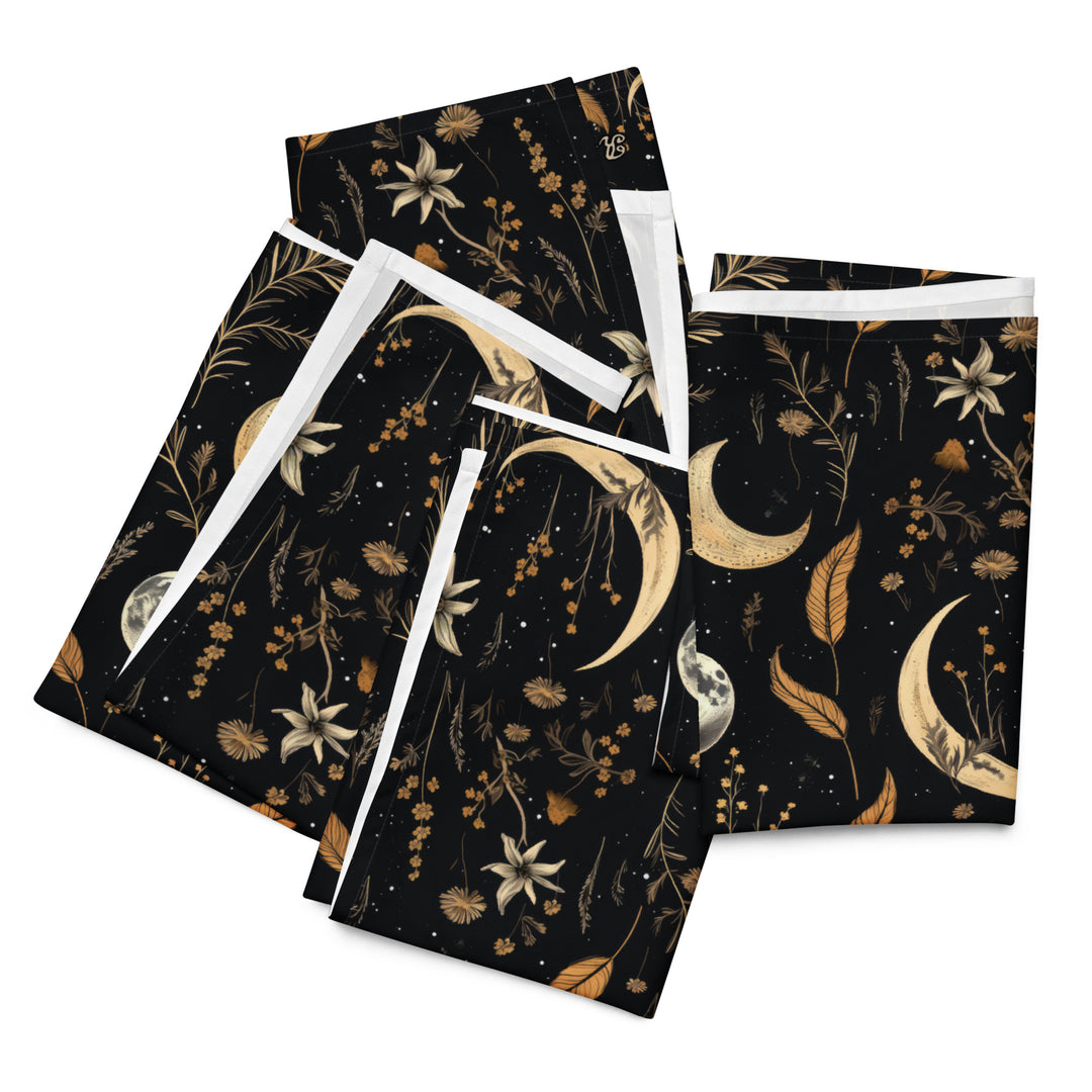 Moonlit Botanica Cloth Napkins Set of 4 - Botanical Dark Academia Home Decor - Pagan Witchy Gothic Kitchen Table Setup - Christmas Goth Gifts