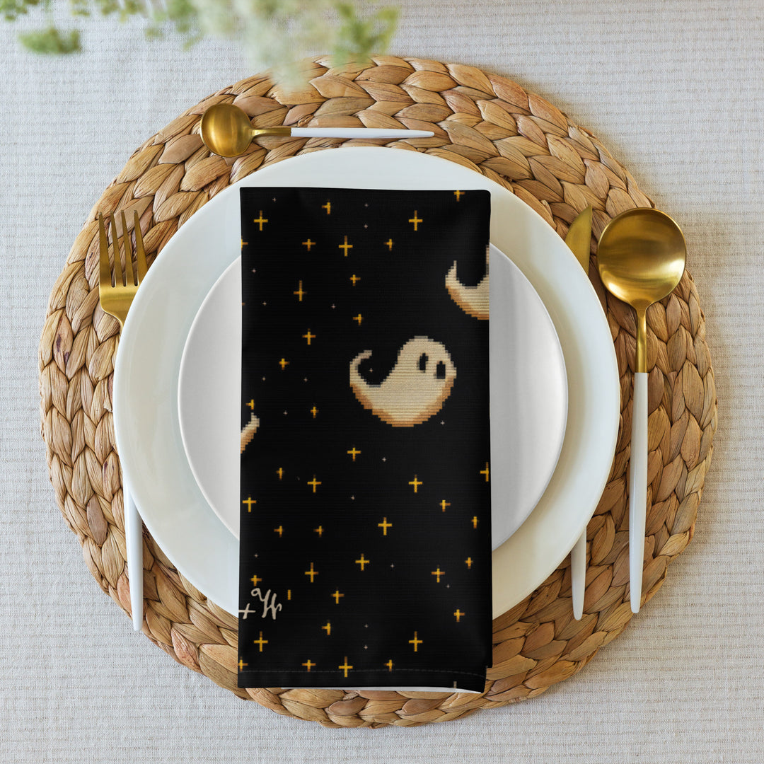 Spooky Soirée Cloth Napkins Set of 4 - Dark Academia Cute Ghosts - Gothic Home Decor - Goth Table Setup