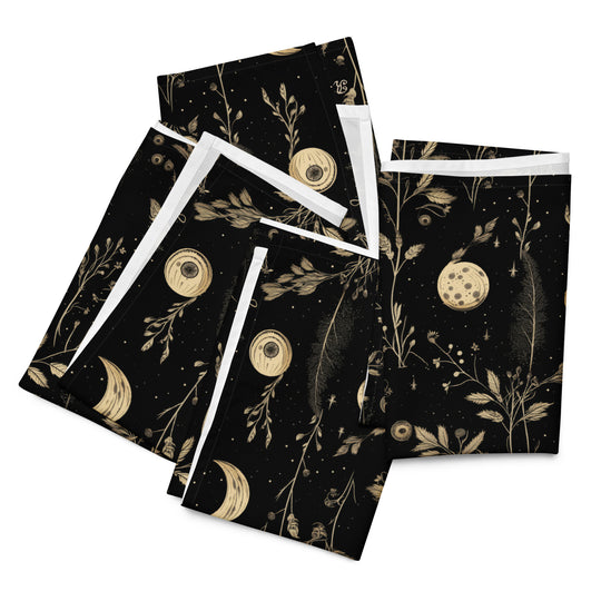 Twilight Garden Cloth Napkins Set of 4 - Botanical Dark Academia Home Decor - Pagan Witchy Gothic Kitchen Table Setup - Goth Gifts