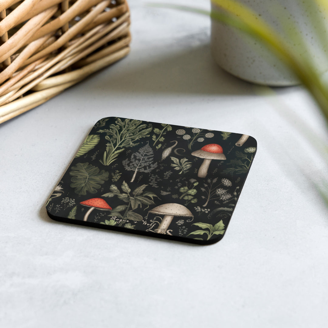 Foraging Coaster - Witchy Gothic Drinkware Table Setup - Dark Academia Botanical Kitchen Home Decor - Goth Christmas Gifts