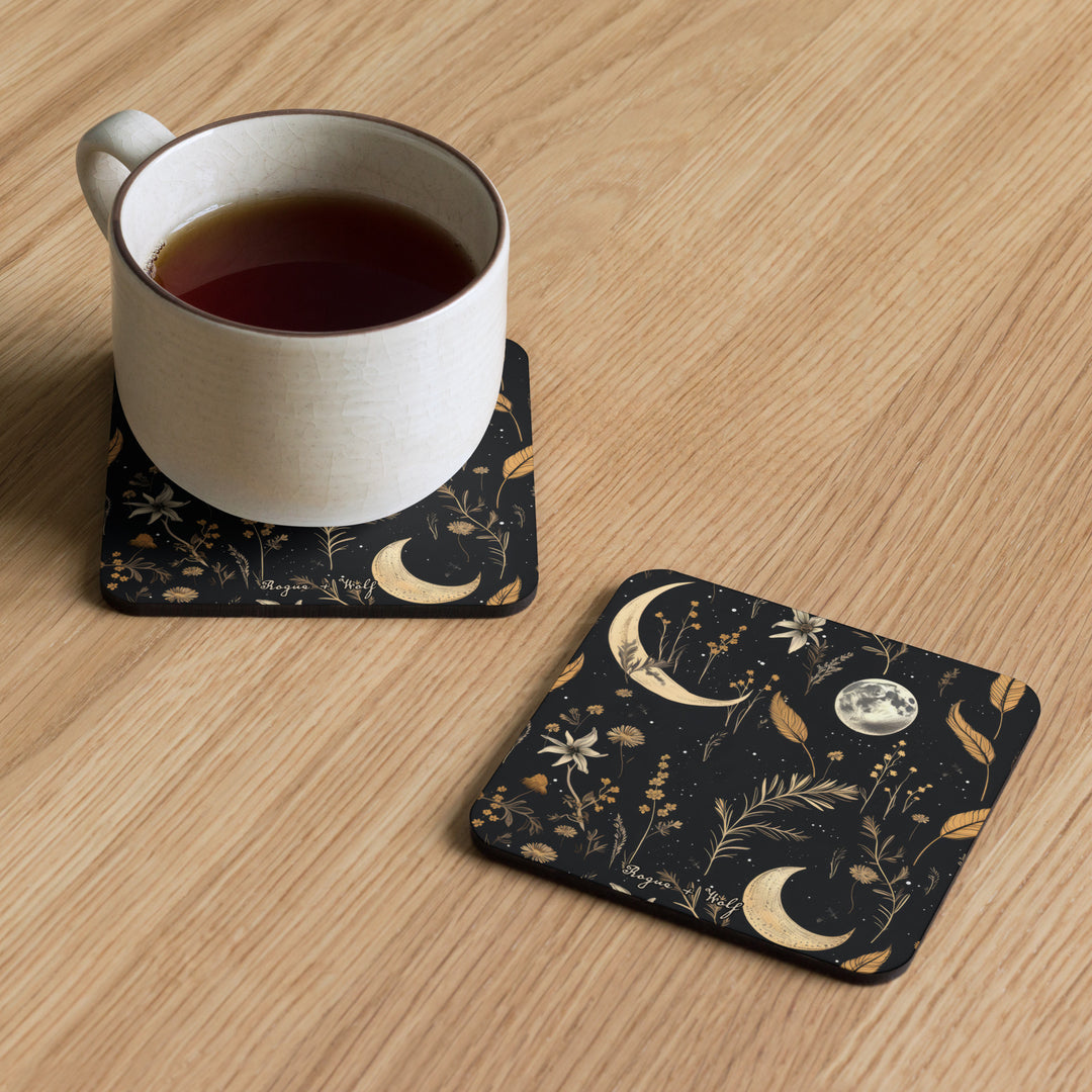 Moonlit Botanica Coaster - Witchy Gothic Drinkware Table Setup - Dark Academia Botanical Goth Kitchen Home Decor