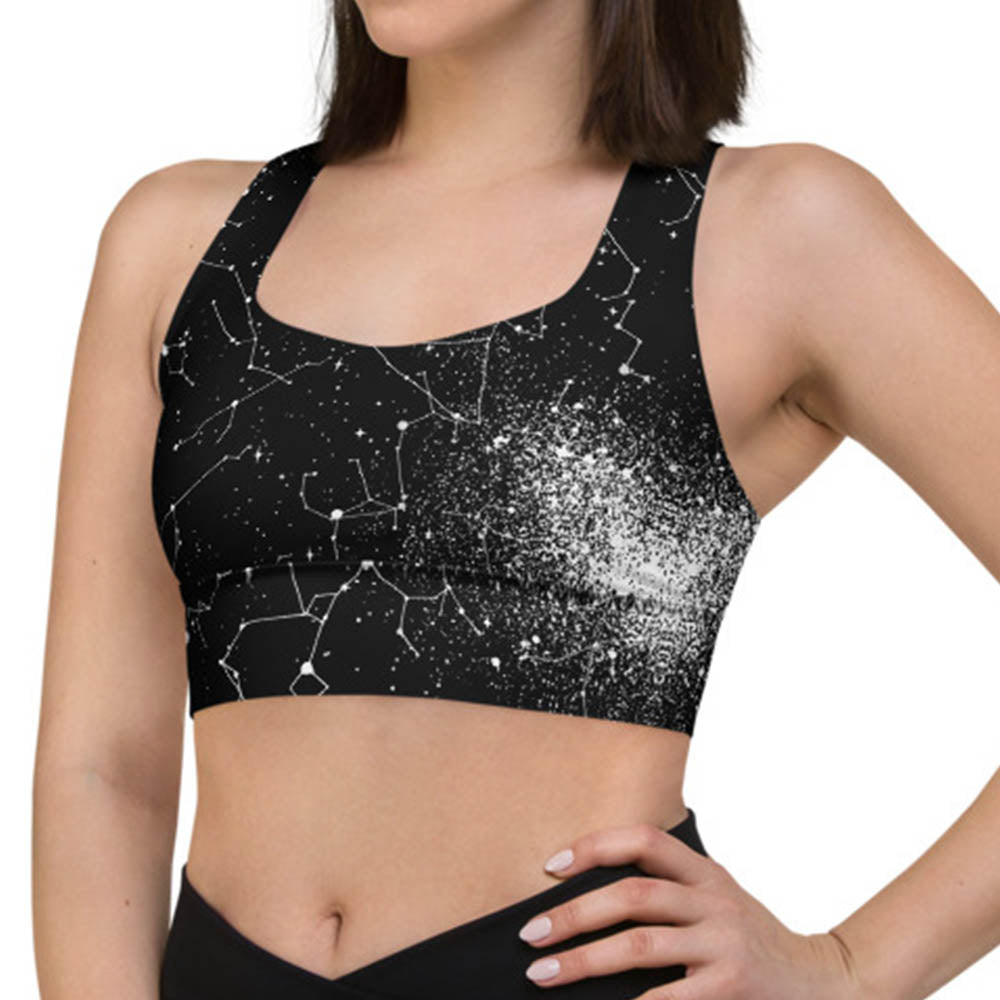 Constellation Longline Sports Bra - High Support Non-see-through Vegan Bra with Removable Padding, Goth Activewear for Gym & Yoga with UPF 50+