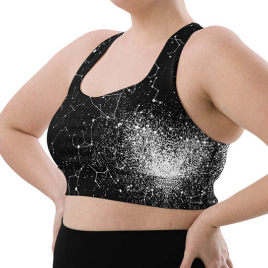 Constellation Longline Sports Bra - High Support Non-see-through Vegan Bra with Removable Padding, Goth Activewear for Gym & Yoga with UPF 50+