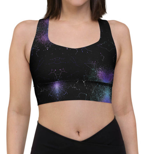 Aurora Longline Sports Bra - High Support Non-see-through Vegan Bra, Mesh Lined Goth Activewear with removable Padding & UPF 50+