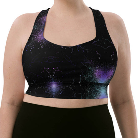 Aurora Longline Sports Bra - High Support Non-see-through Vegan Bra, Mesh Lined Goth Activewear with removable Padding & UPF 50+