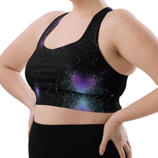 Aurora Longline Sports Bra - High Support Non-see-through Vegan Bra, Mesh Lined Goth Activewear with removable Padding & UPF 50+