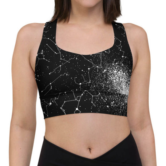 Constellation Longline Sports Bra - High Support Non-see-through Vegan Bra with Removable Padding, Goth Activewear for Gym & Yoga with UPF 50+