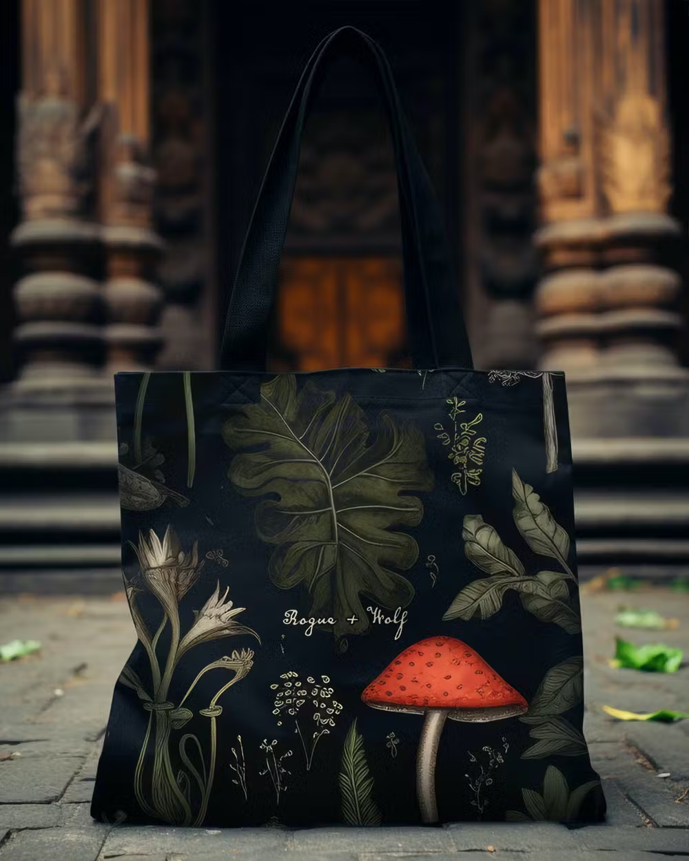 Foraging Vegan Tote Bag Dark Academia Witchy Botanical Large