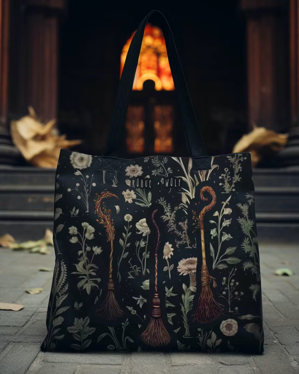 Witches' Broomsticks Vegan Tote Bag for Women - Dark Academia