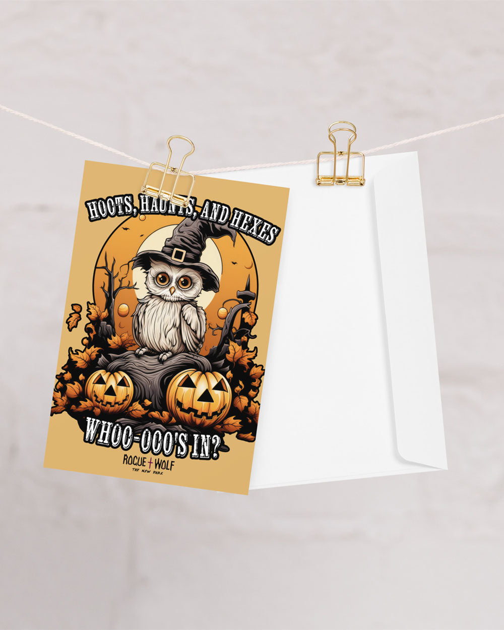 Hoots Haunts and Hexes Greeting Card with Envelope - Spooky Cute Postcard Gothic Halloween Gifts