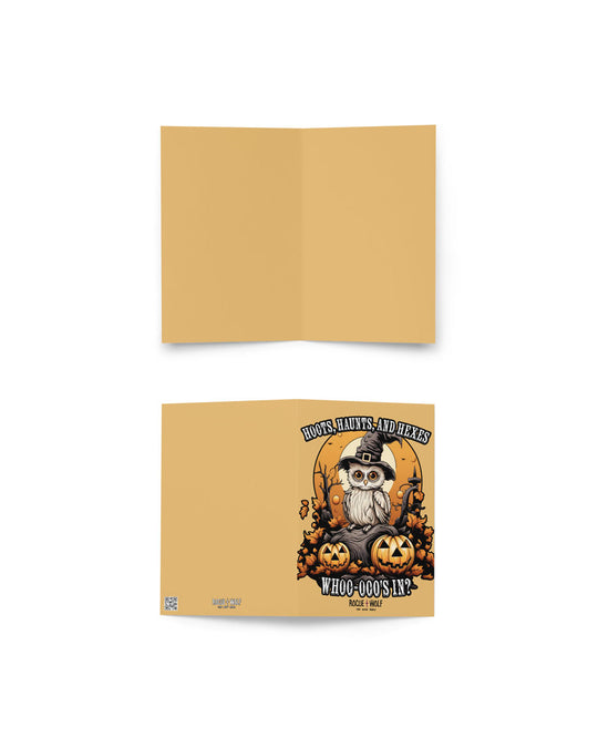 Hoots Haunts and Hexes Greeting Card with Envelope - Spooky Cute Postcard Gothic Halloween Gifts