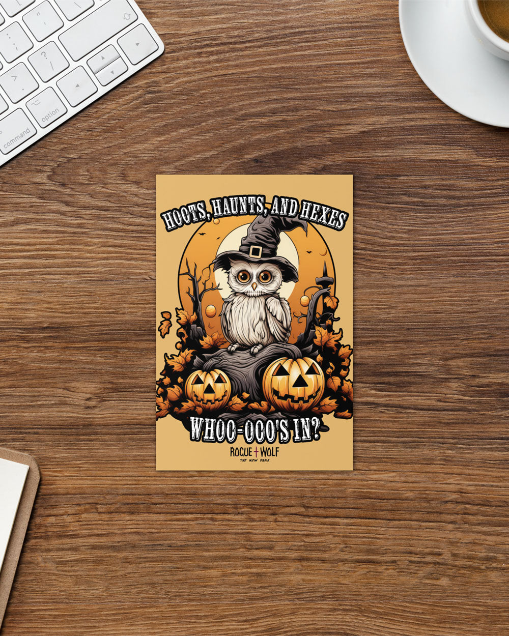 Hoots Haunts and Hexes Greeting Card with Envelope - Spooky Cute Postcard Gothic Halloween Gifts