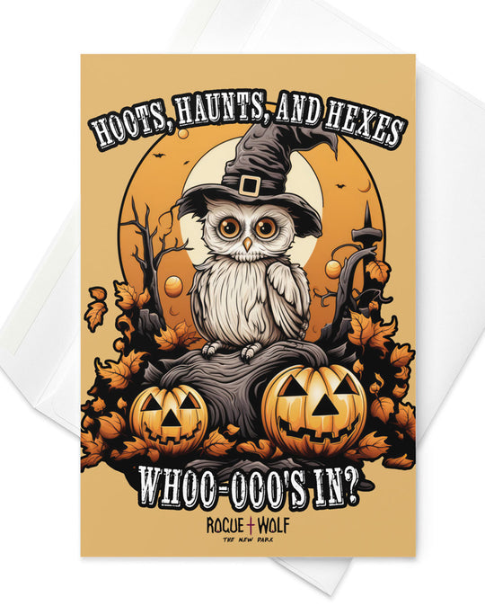 Hoots Haunts and Hexes Greeting Card with Envelope - Spooky Cute Postcard Gothic Halloween Gifts