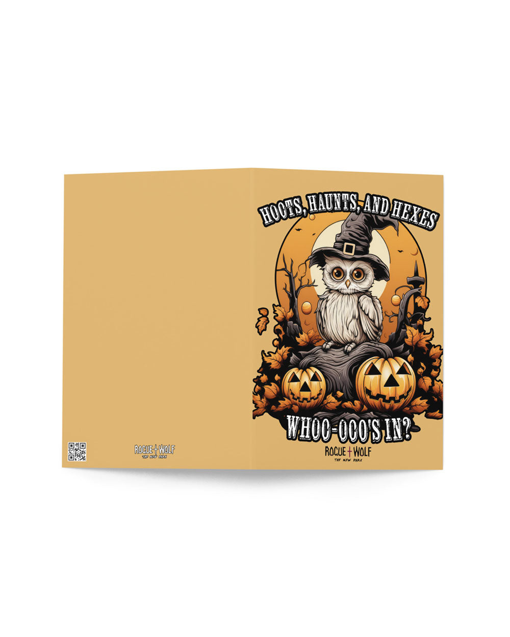 Hoots, Haunts, and Hexes Greeting Card