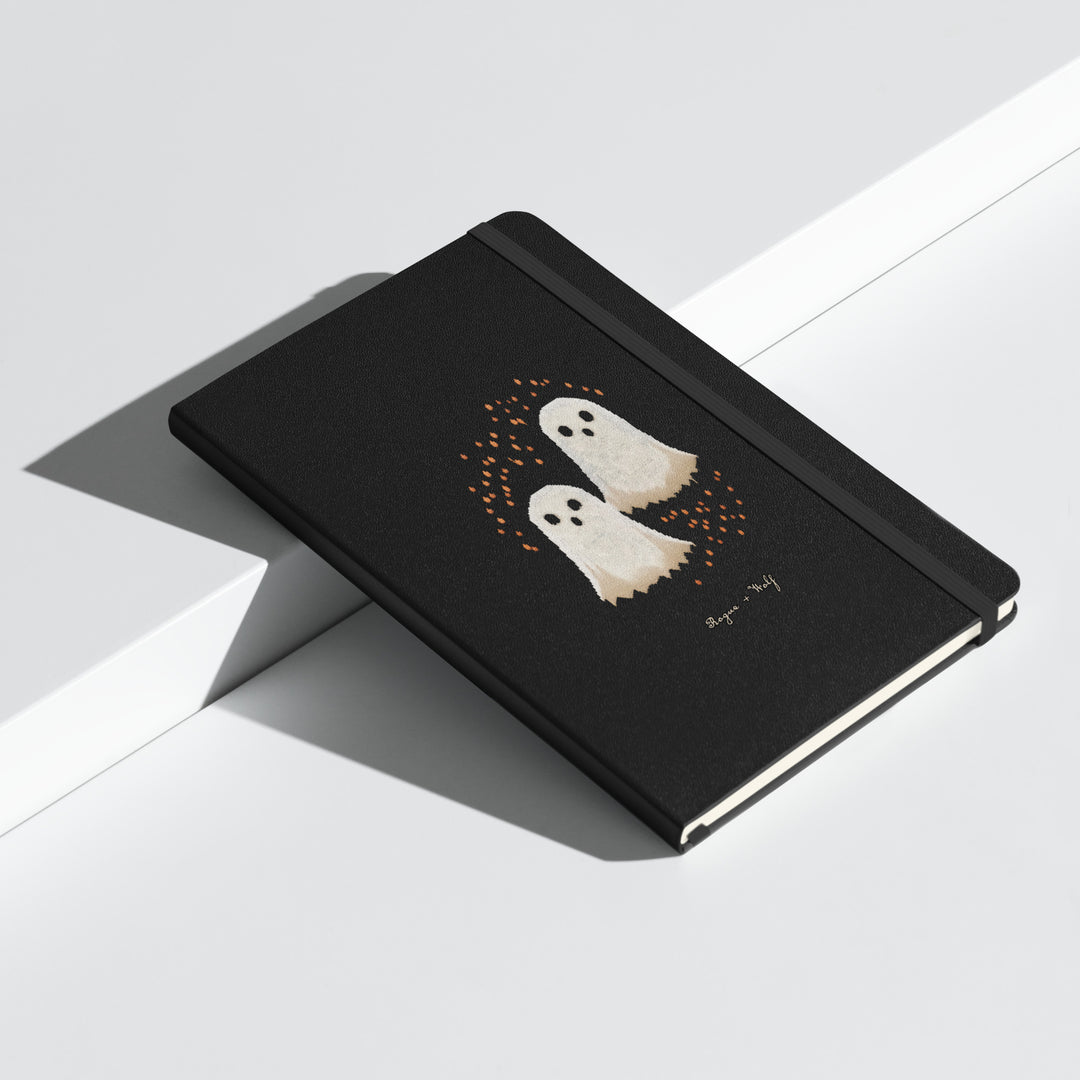 Boo Hardcover Notebook - with Elastic Closure & Ribbon Marker - Gothic Stationery with Cute Ghosts - Witchy Journal for School Office College & Uni