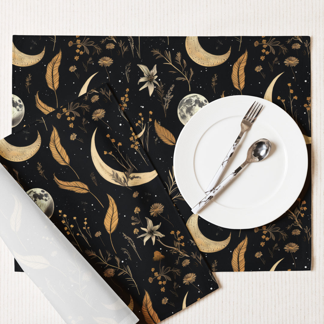 Moonlit Botanica Placemat Set of 4 - Witchy Dinner Placemats - Dark Academia Botanical  Goth Table Setup - Gothic Kitchen Home Decor