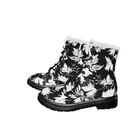 Black Faded Leaves Winter Boots