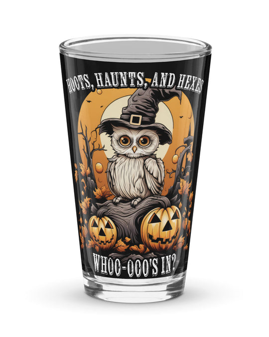 Hoots Haunts and Hexes Pint Glass - Gothic Kitchen Glassware with Grunge Aesthetic for Halloween Gifts Goth Halloween Party
