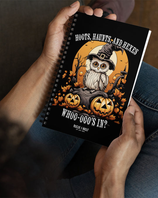 Hoots Haunts and Hexes Spiral Notebook - Cute Spooky Journal for Women Gothic Home Office Stationery Halloween Gifts