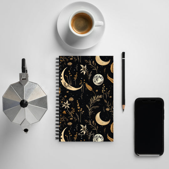 Moonlit Botanica Spiral Notebook - Botanical Witchy Journal Uni & College Dark Academia Essentials - Gothic Stationery