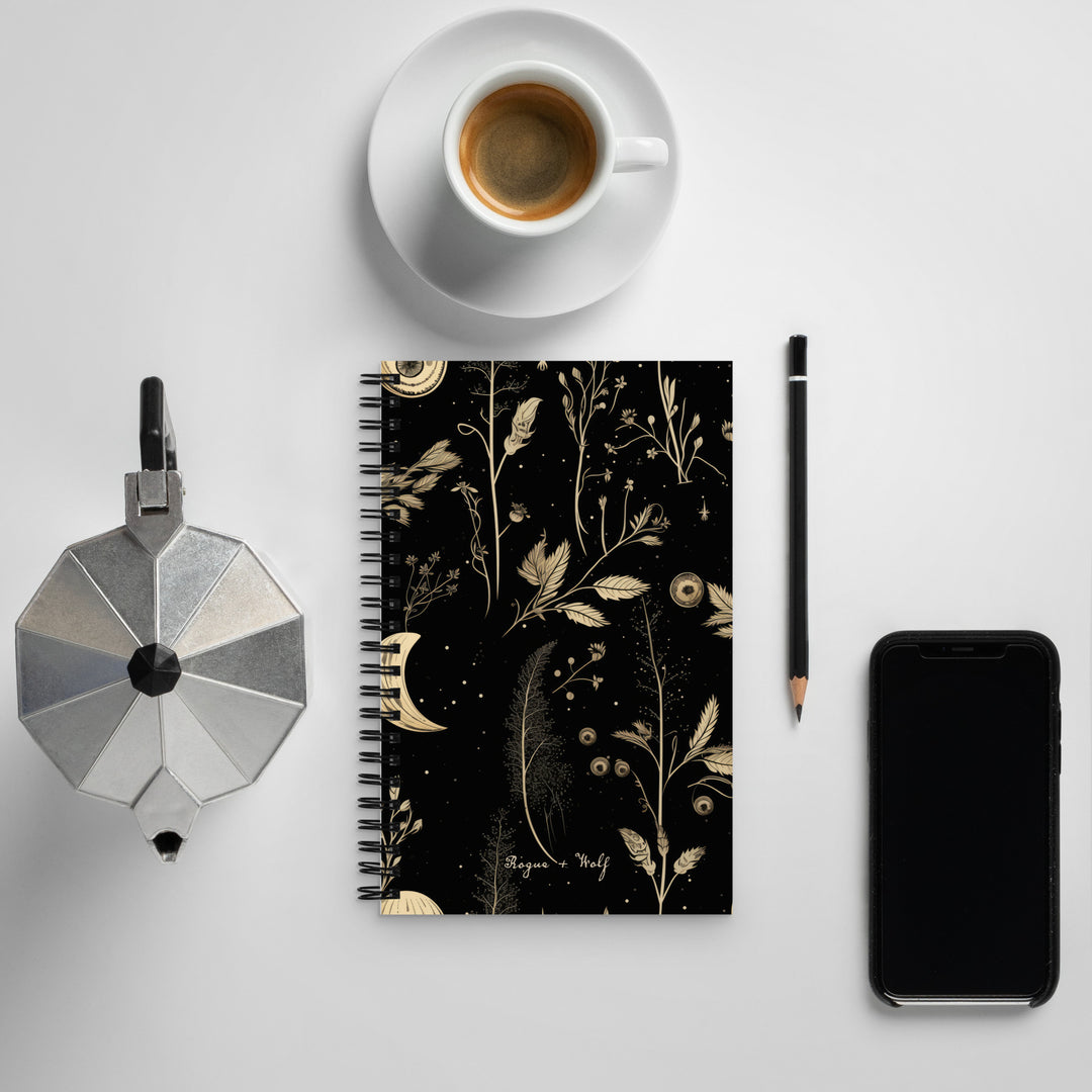 Twilight Garden Spiral Notebook - Gothic Stationery for Home Office School & College - Botanical Dark Academia Journal For Women