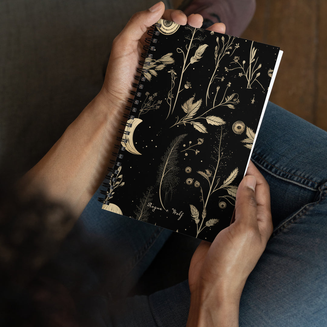 Twilight Garden Spiral Notebook - Gothic Stationery for Home Office School & College - Botanical Dark Academia Journal For Women