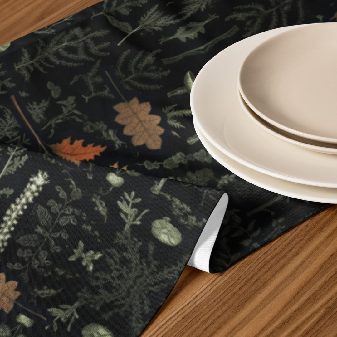 Autumn Memoir Table Runner - Dark Academia Botanical Witchy Home Decor - Goth Dinner Table Setup - Gothic Kitchen Room Decor