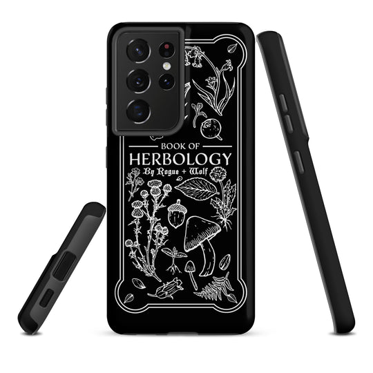 Book of Herbology B&W Tough Phone Case for Samsung - Elegant Durable Protective Witchy Gothic Unique Design