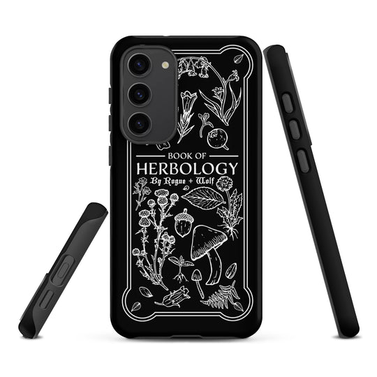 Book of Herbology B&W Tough Phone Case for Samsung - Elegant Durable Protective Witchy Gothic Unique Design