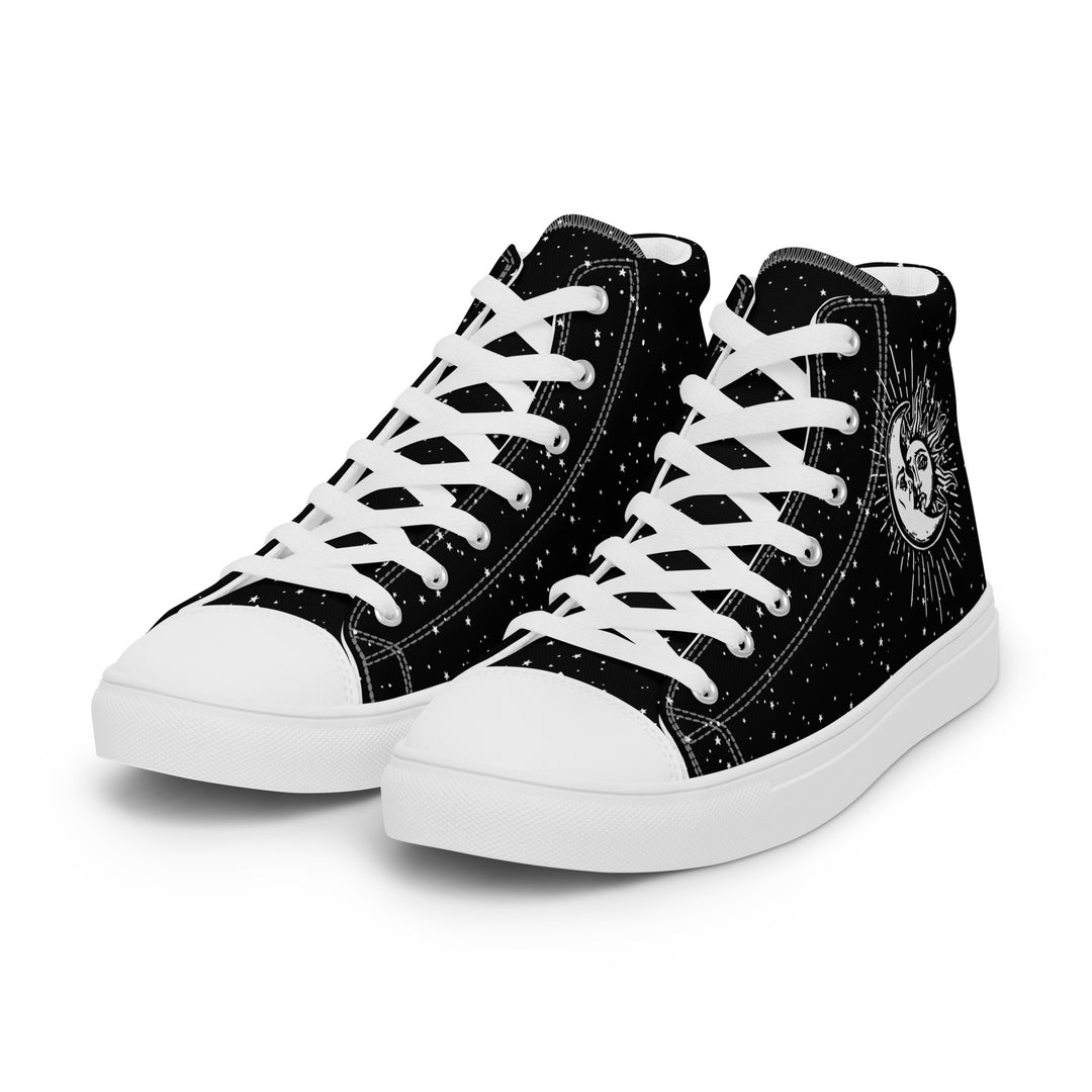 Astral Women’s High Top Shoes - Moon & Stars Vegan Sneakers - Comfortable Goth Trainers - Witchy Astrology Fashion