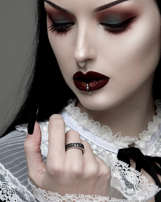Moon Child Ring in Blackened Steel