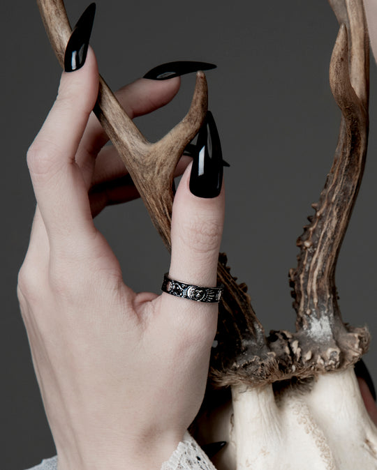Sun And Moon Ring in Blackened Steel