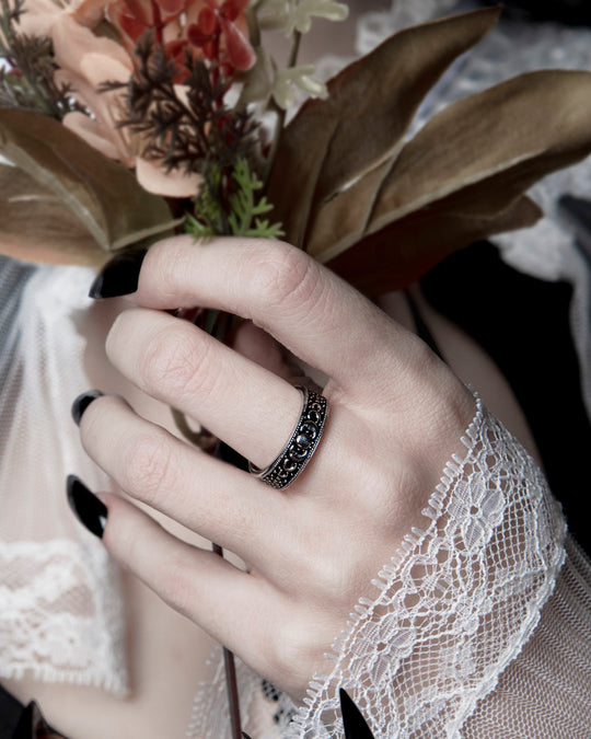 Moon Child Ring in Blackened Steel