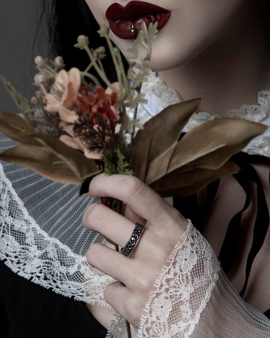 Moon Child Ring in Blackened Steel