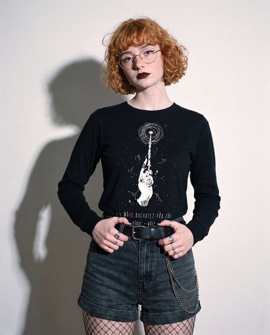 Cosmic Devotion Long Sleeve Tee worn by model