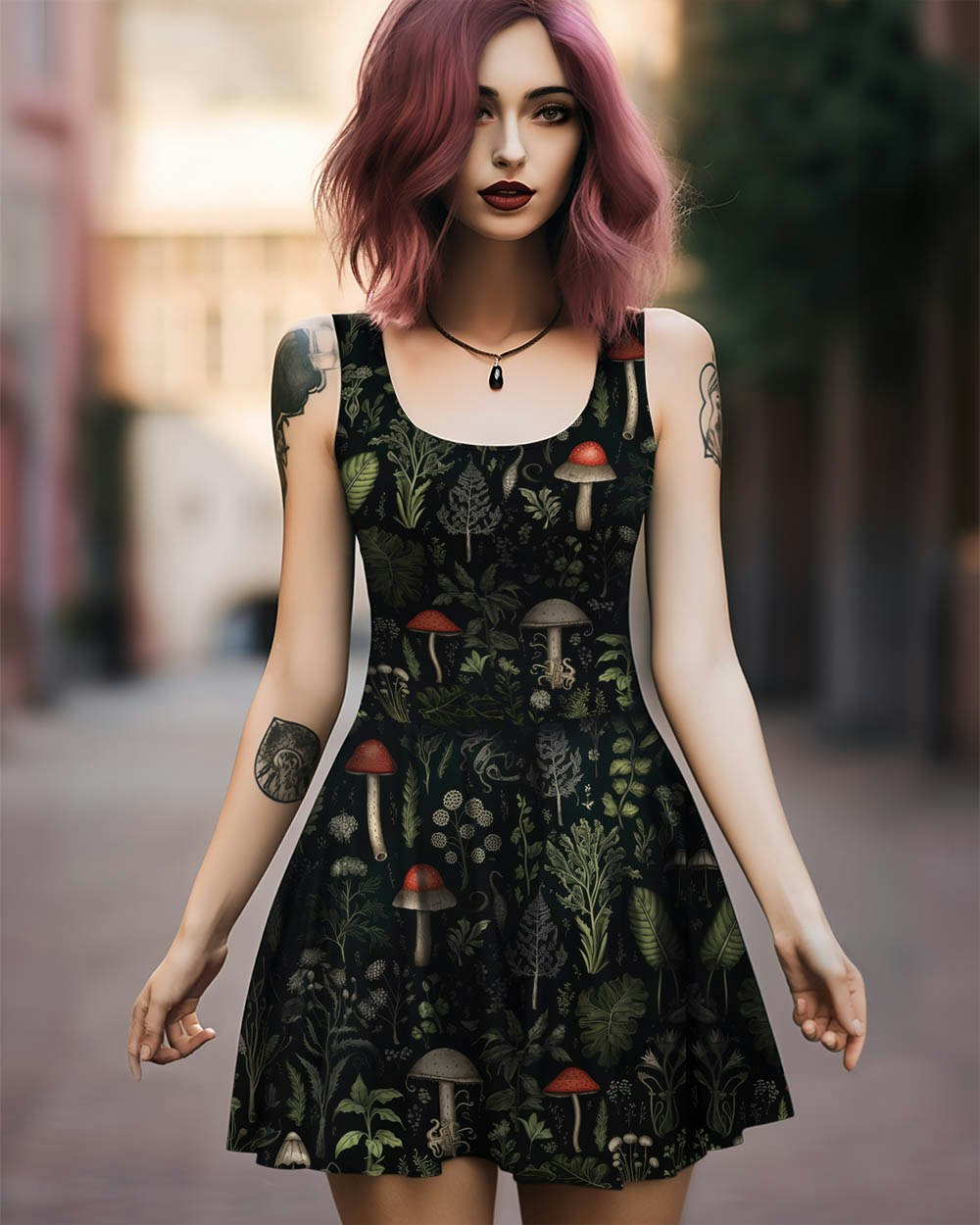 Foraging Skater Dress - Dark Academia Cute Botanical Vegan Dress, Witchy Pagan Occult Fashion, Christmas Goth Gifts