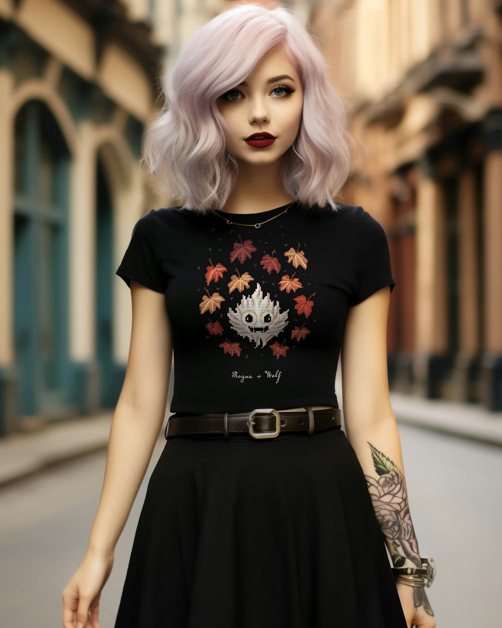 Maple Ghosty Short Sleeve Crop Top - Dark Academia Spooky Ghost Tee, Witchy Gothic Occult Vegan Fashion, Xmas Goth Gifts