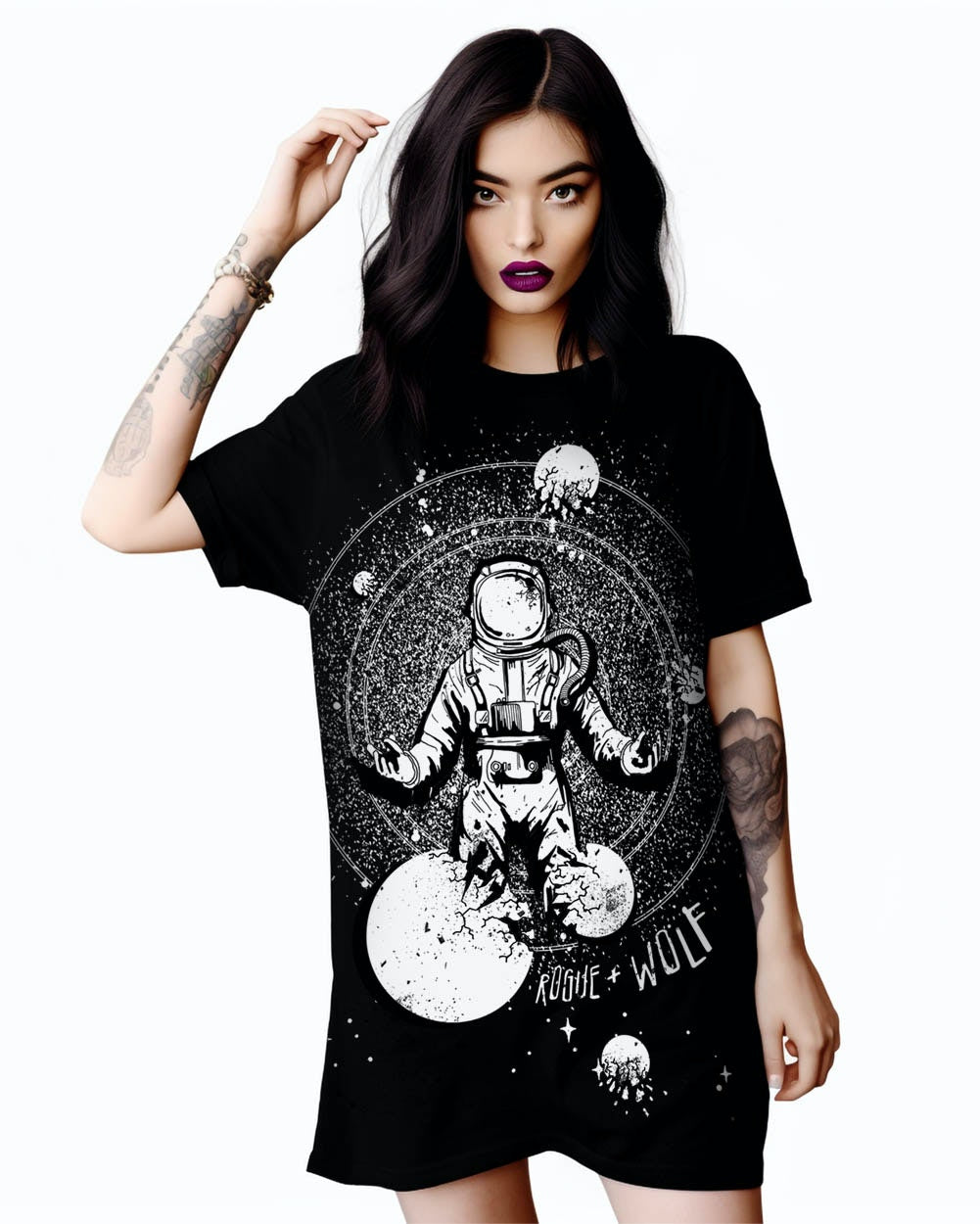 Cosmic Explorer Tee Dress - Vegan Goth Alt Style Unisex T-shirt Witchy Pagan Occult Fashion