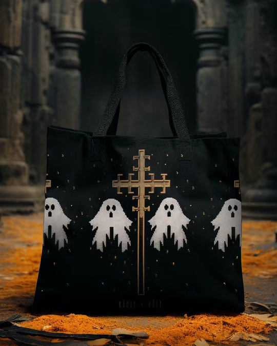 Holy Spirits Vegan Cotton Tote for Women - Dark Academia Witchy Large Foldable Bag for Travel Work Gym, Goth Gifts