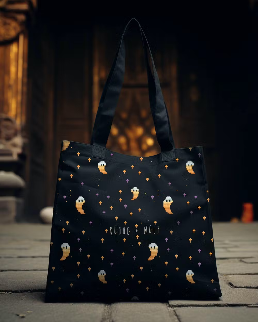 Stargazin' Spectres Vegan Cotton Tote for Women - Dark Academia Witchy Large Foldable Bag for Uni, Work, Grocery, Goth Gifts